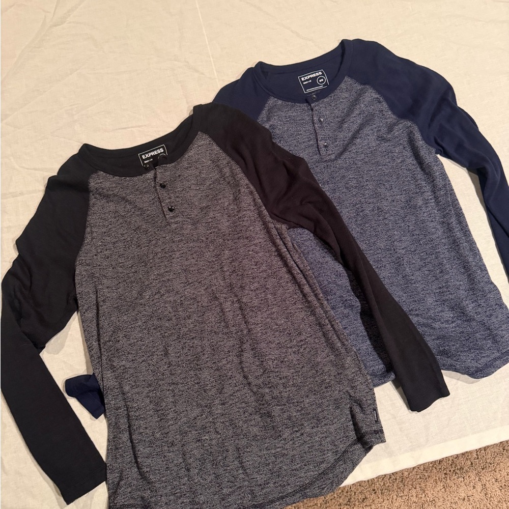 Lot of 2 Express Henley Button Down Long Sleeve T Shirts - Adult Medium